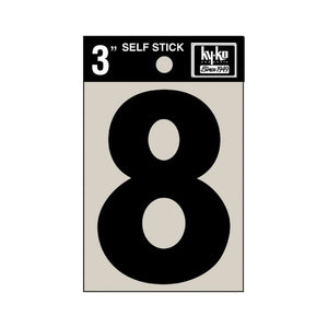 Hy-Ko 30408 Self-Stick Vinyl Die-Cut Number 8 Sign, 3", Black