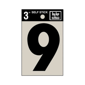 Hy-Ko 30409 Self-Stick Vinyl Die-Cut Number 9 Sign, 3", Black