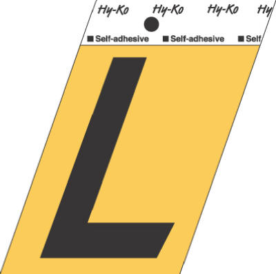 Hy-Ko GG-25/L Press-On Aluminum Adhesive Letter L Sign, 3-1/2", Gold/Black