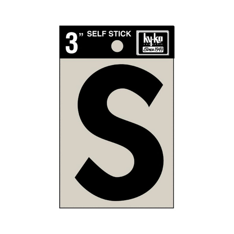 Hy-Ko 30429 Self-Stick Vinyl Die-Cut Letter S Sign, 3", Black