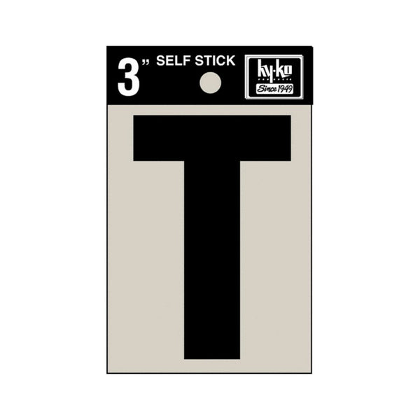 Hy-Ko 30430 Self-Stick Vinyl Die-Cut Letter T Sign, 3", Black