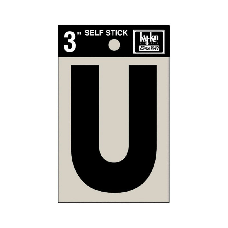 Hy-Ko 30431 Self-Stick Vinyl Die-Cut Letter U Sign, 3", Black
