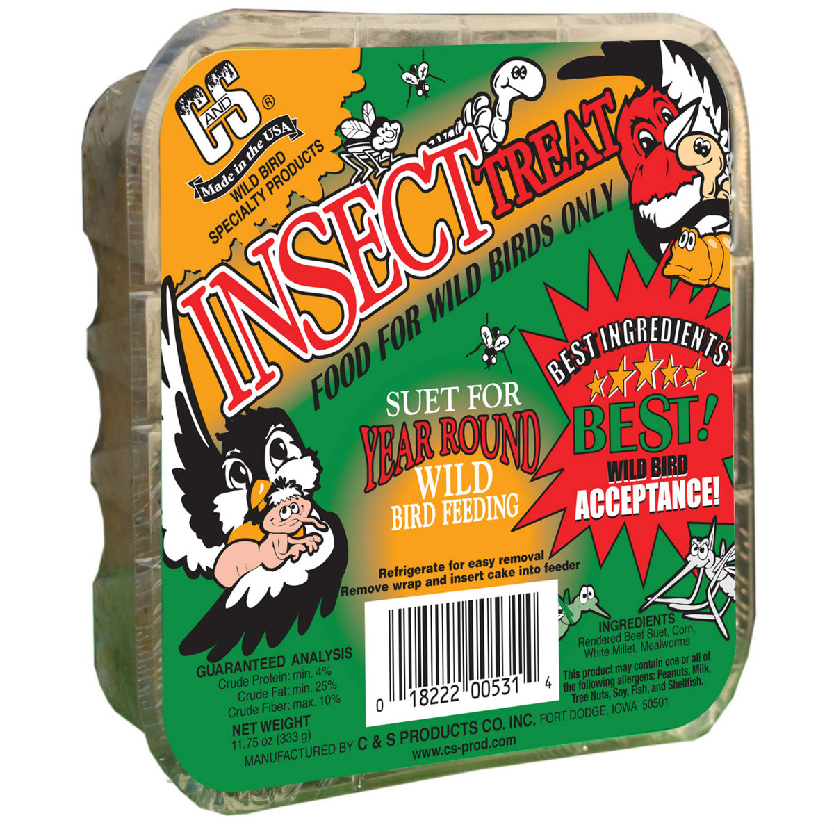 C&S® 12531 Insect Treat Suet Cake for Wild Birds, 11.75 Oz