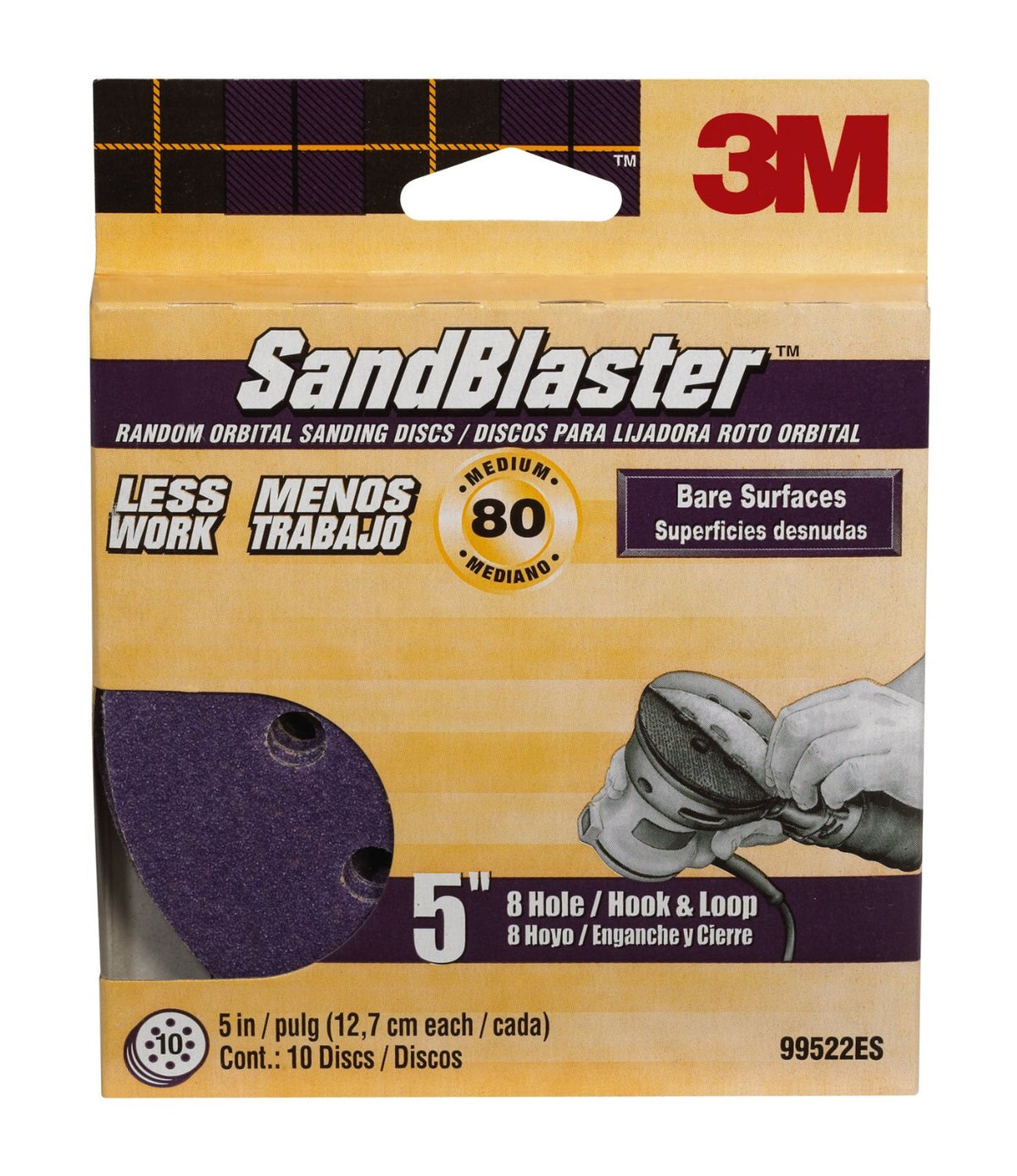 3M 99522ES SandBlaster Sanding Discs, 5" x 8-Hole, Medium 80 Grit, 10-Pack