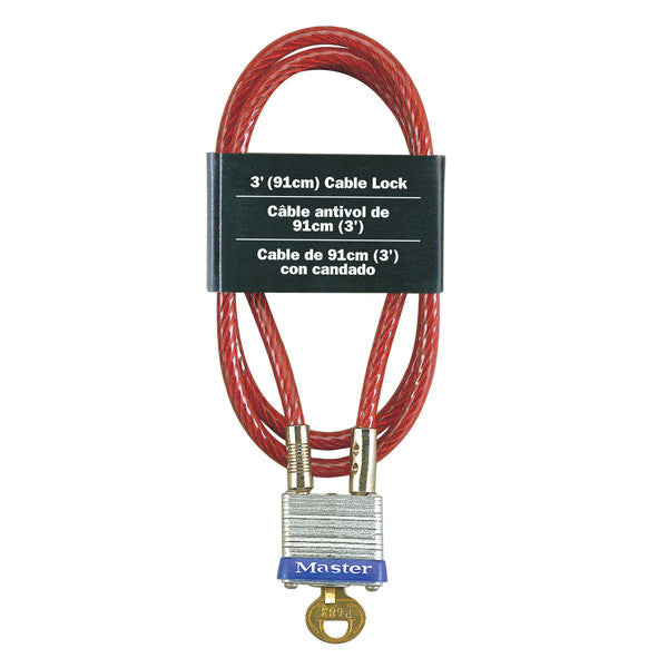 Master Lock 719-D 4-Pin Tumbler Padlock with Vinyl Coated Steel Cable, 3/16"x3'