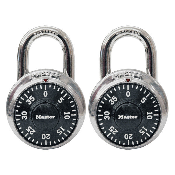 Master Lock 1500T Black Dial Combination Padlock, 1-7/8", 2-Pack