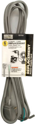 Master Electrician 09726ME Power Supply Replacement Cord, 6', Gray