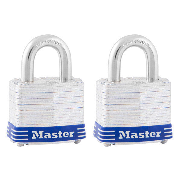 Master Lock 3T Keyed Alike Laminated Steel Padlock, 1-9/16", 2-Pack