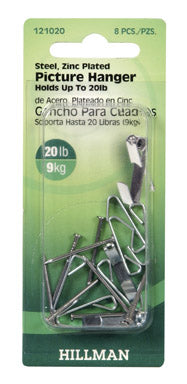 Hillman 121020 Zinc-Plated Picture Hanger,  20 lbs, 8 Pack