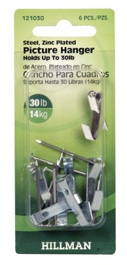 Hillman 121030 Zinc-Plated Picture Hanger, 30 lbs Pack/6