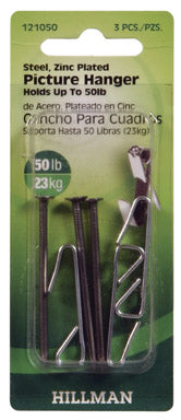 Hillman Fasteners 121050  Zinc-Plated Picture Hanger, 50 lbs, Pack/3
