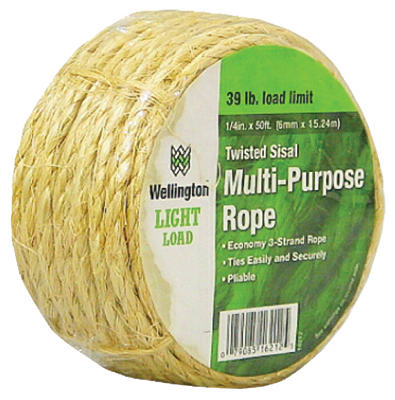 Wellington 16212 Twisted Sisal Multi Purpose Rope, 1/4" x 50'