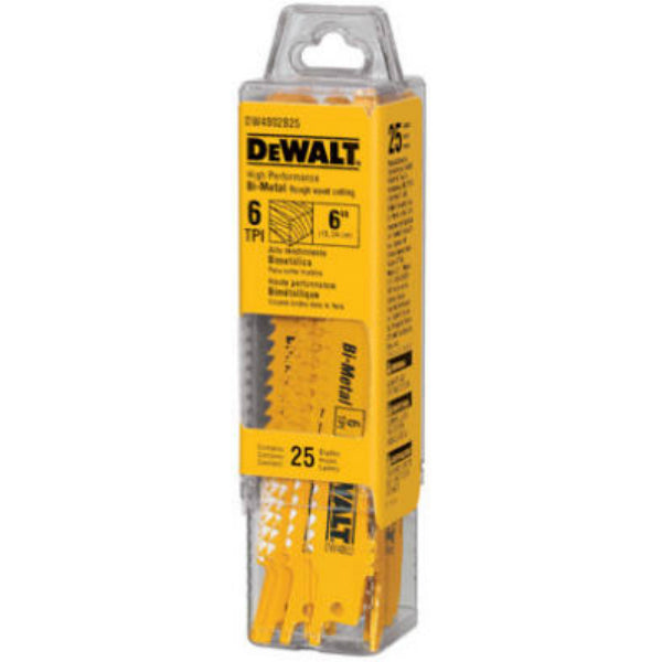 DeWalt® DW4813B25 Straight Back Bimetal Reciprocating Saw Blade, 24 TPI, 6"