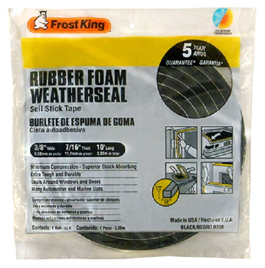 Frost King R738H Rubber Foam Weather-Strip Tape, 3/8" x 7/16", Black