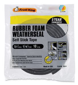 Frost King R534H Rubber Foam Weather-Strip Tape, 3/8" x 5/16", Black