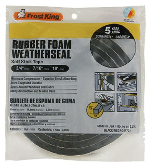Frost King R734H Rubber Foam Weather-Strip Tape, 3/4" x 7/16", Black