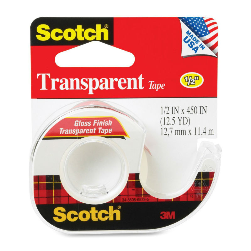 Scotch 144 Transparent Tape with Dispensered Roll, 1/2" x 450", Gloss Finish