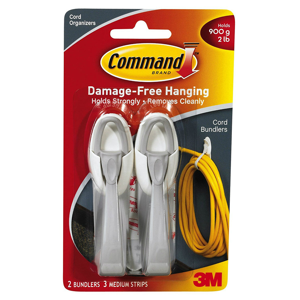 Command 17304 Medium Cord Bundlers with Strips, White, 2 Bundlers & 3 Strips