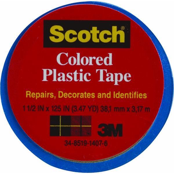 Scotch 191BL Colored Plastic Tape, 1-1/2" x 125", Blue