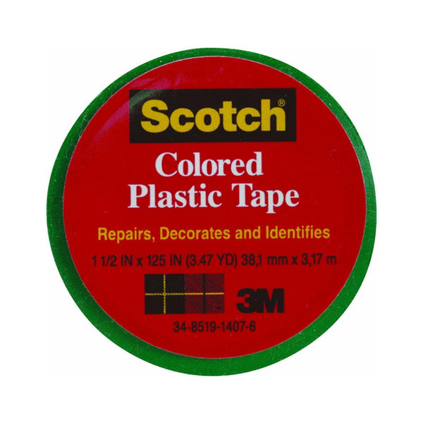 Scotch 191GN Colored Plastic Tape, 1-1/2" x 125", Green