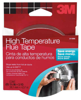 3M 113 High-Temperature Flue Tape, 1-1/2" x 15', Silver