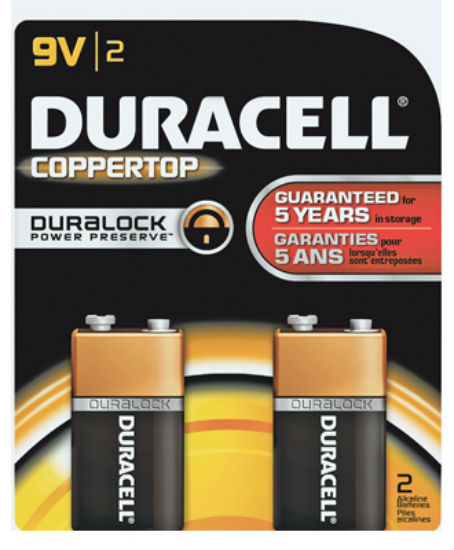 Duracell MN1604B2Z Copper Top Alkaline Battery, 9 Volt, 2-Pack