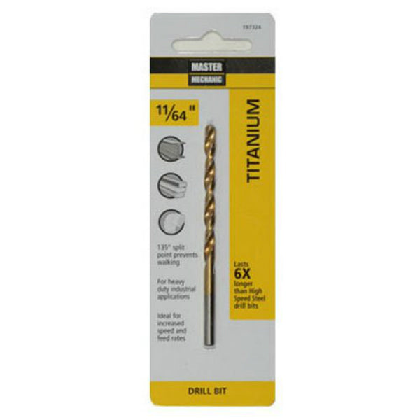 Master Mechanic 197324 Titanium Coated Drill Bit, 11/64" x 3-1/4"