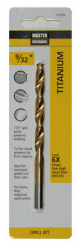 Master Mechanic 197353 Titanium Coated Jobber Length Drill Bit, 9/32" x 4-1/4"