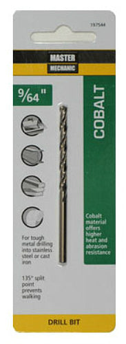 Master Mechanic 197544 Jobber Length Cobalt Drill Bit, 9/64" x 2-7/8", Steel