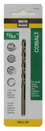 Master Mechanic 197593 Jobber Length Cobalt Drill Bit, 13/64" x 3-5/8", Steel