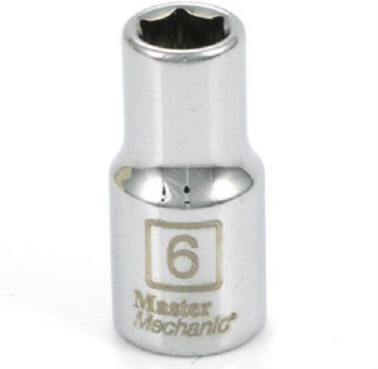 Master Mechanic 199262 6-Point Shallow Socket, 1/4" Drive, 6 mm, Steel