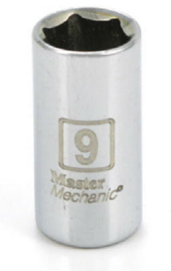 Master Mechanic 199312 6-Point Shallow Socket, 1/4" Drive, 9 mm, Steel