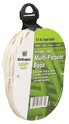 Wellington 15632 Braided Cotton Multi Purpose Cord, # 9/64" x 48', Natural