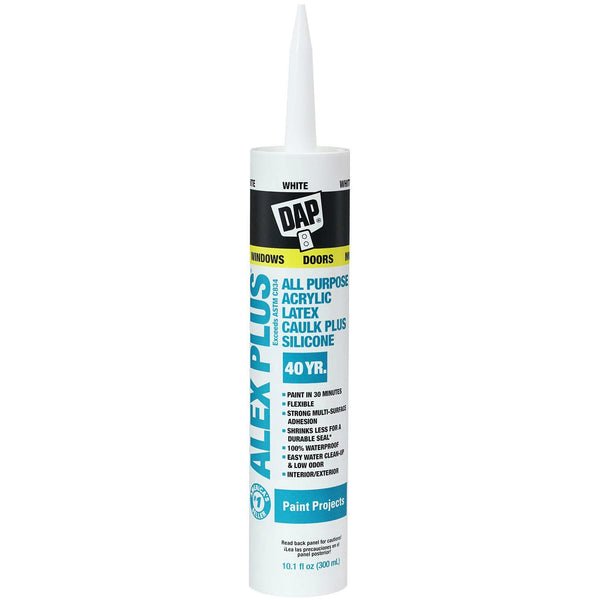 Dap 18152 Alex Plus Acrylic Latex Caulk Plus Silicone, 10.1 Oz, White