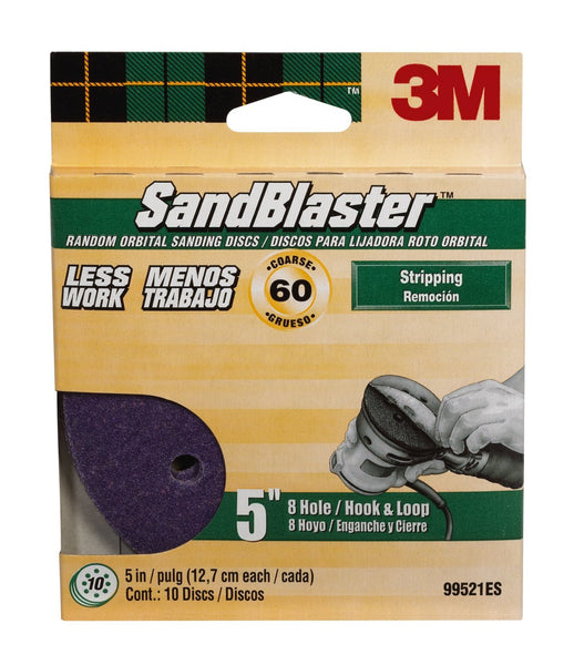 3M 99521ES SandBlaster Sanding Discs, 5" x 8-Hole, Coarse 60 Grit, 10-Pack