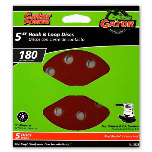Gator 3722 8-Hole Hook & Loop Sanding Disc, 180 Grit, 5"