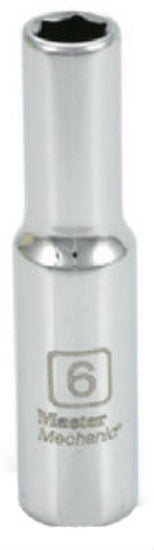 Master Mechanic 213606 6-Point Deep Well Socket, 1/4" Drive, 6 mm, Steel