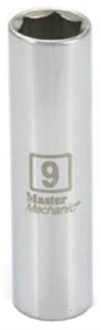 Master Mechanic 213634 6-Point Deep Well Socket, 1/4" Drive, 9 mm, Steel