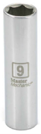 Master Mechanic 213634 6-Point Deep Well Socket, 1/4" Drive, 9 mm, Steel