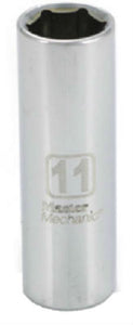 Master Mechanic 213652 6-Point Deep Well Socket, 1/4" Drive, 11 mm, Steel
