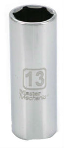 Master Mechanic 213663 6-Point Deep Well Socket, 1/4" Drive, 13 mm, Steel