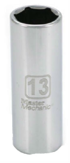 Master Mechanic 213663 6-Point Deep Well Socket, 1/4" Drive, 13 mm, Steel