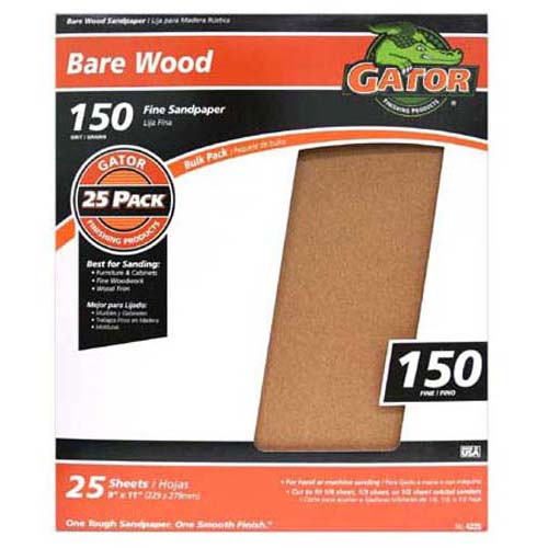 Gator 4225 Bare Wood Sandpaper Sheet, 150 Grit, 9" x 11"