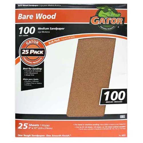 Gator 4227 Bare Wood Sandpaper Sheet, 100 Grit, 9" x 11"