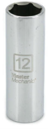 Master Mechanic 214505 6-Point Deep Well Socket, 1/4" Drive, 12 mm