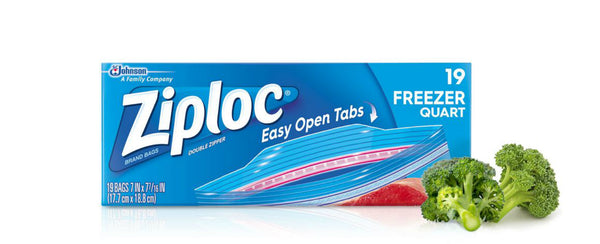 Ziploc® 00388 Double Zipper Freezer Bags with Easy Open Tabs, Quart, 19-Count