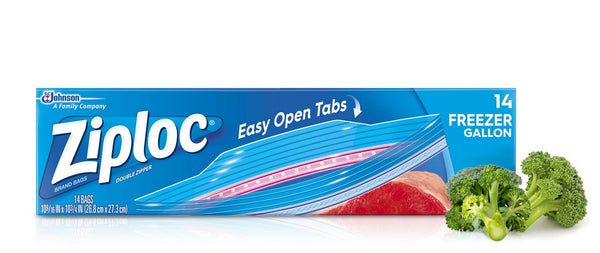 Ziploc® 00389 Double Zipper Freezer Bags with Easy Open Tabs, Gallon, 14-Count