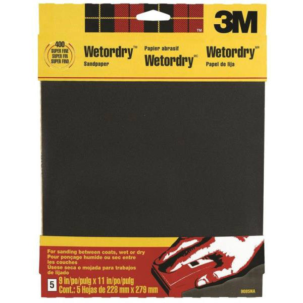 3M 9085 Wet/Dry Sandpaper, 9" x 11", Super Fine 400 Grit, 5-Pack