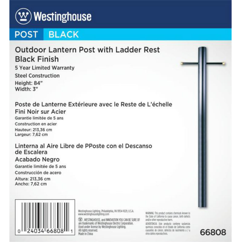 Westinghouse 66808 Steel Outdoor Lantern Post with Ladder Rest, 80", Black