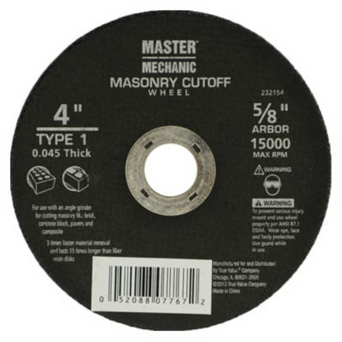 Master Mechanic 232154 General Purpose Masonry Cutting Wheel, 4" x 0.045 x 5/8"